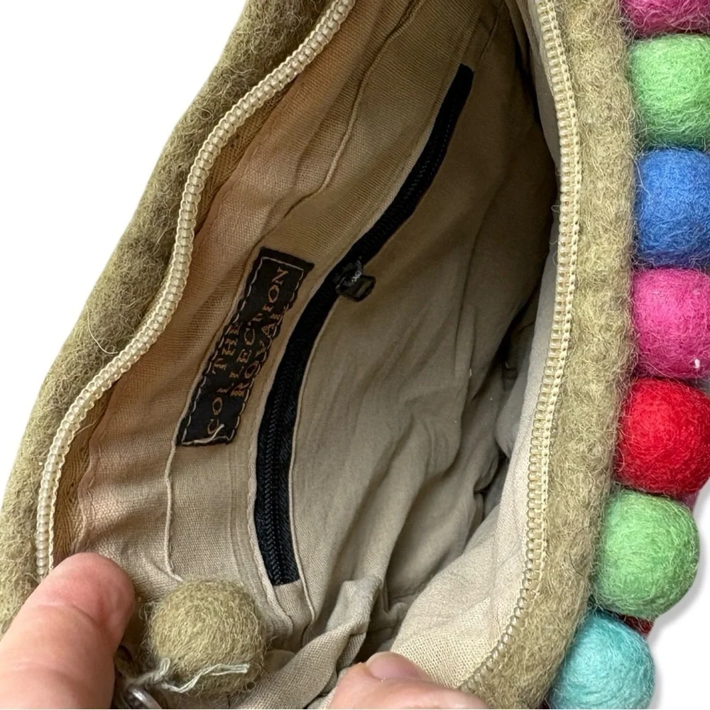 HANDMADE The Collection Royal Multi Color Felt Balls Rainbow Tote Shoulder Bag